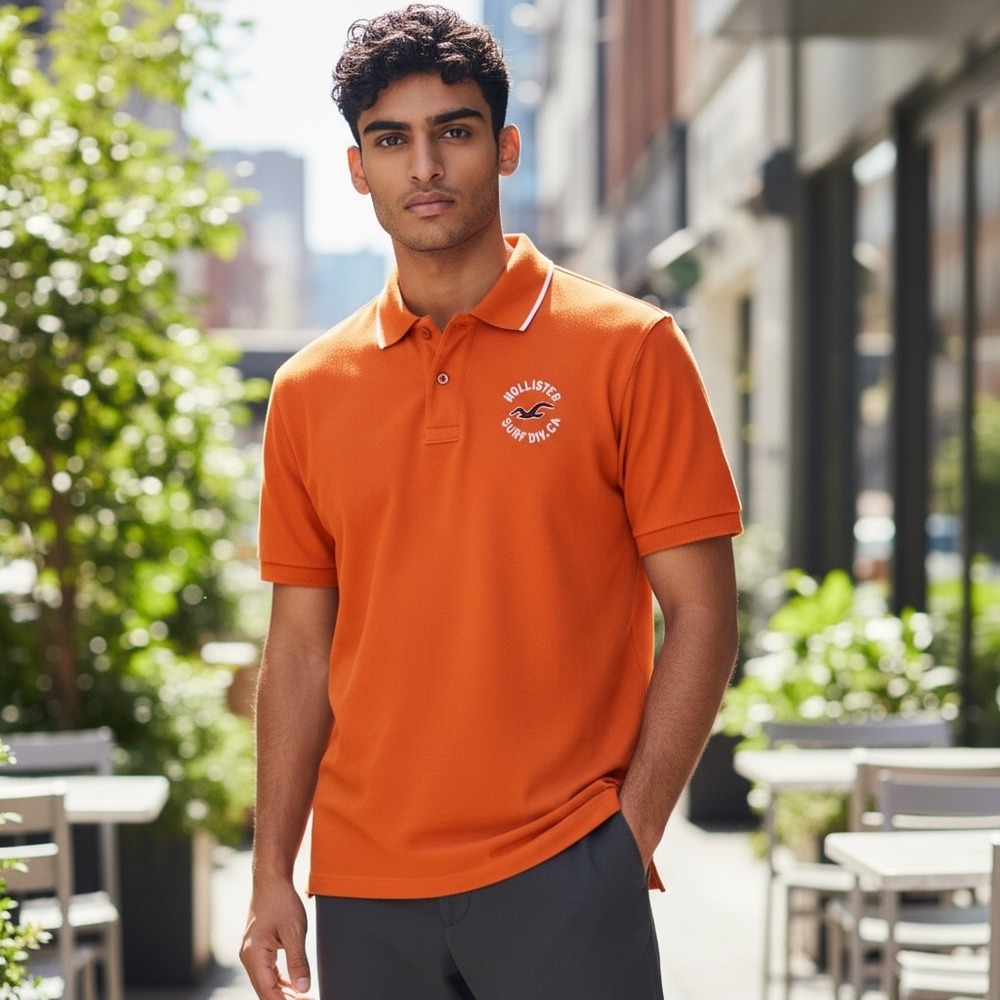 Vintage HOLLISTER Y2K Orange Surf Div. Polo Shirt Men's Sz L Casual Beach 90s